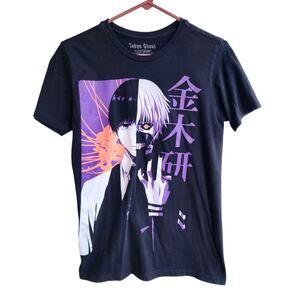 Tokyo Ghoul KANEKI SPLIT FACE Black T Shirt Anime KPop XS Stretch Cotton Japan
